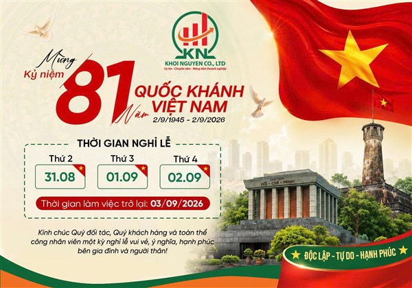 Khôi Nguyên thông báo lịch nghỉ lễ Quốc khánh 02/09/2026